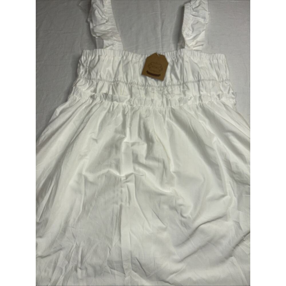 KORI America White Smocked Ruffle Strap Baby Doll Mini Dress Size Medium